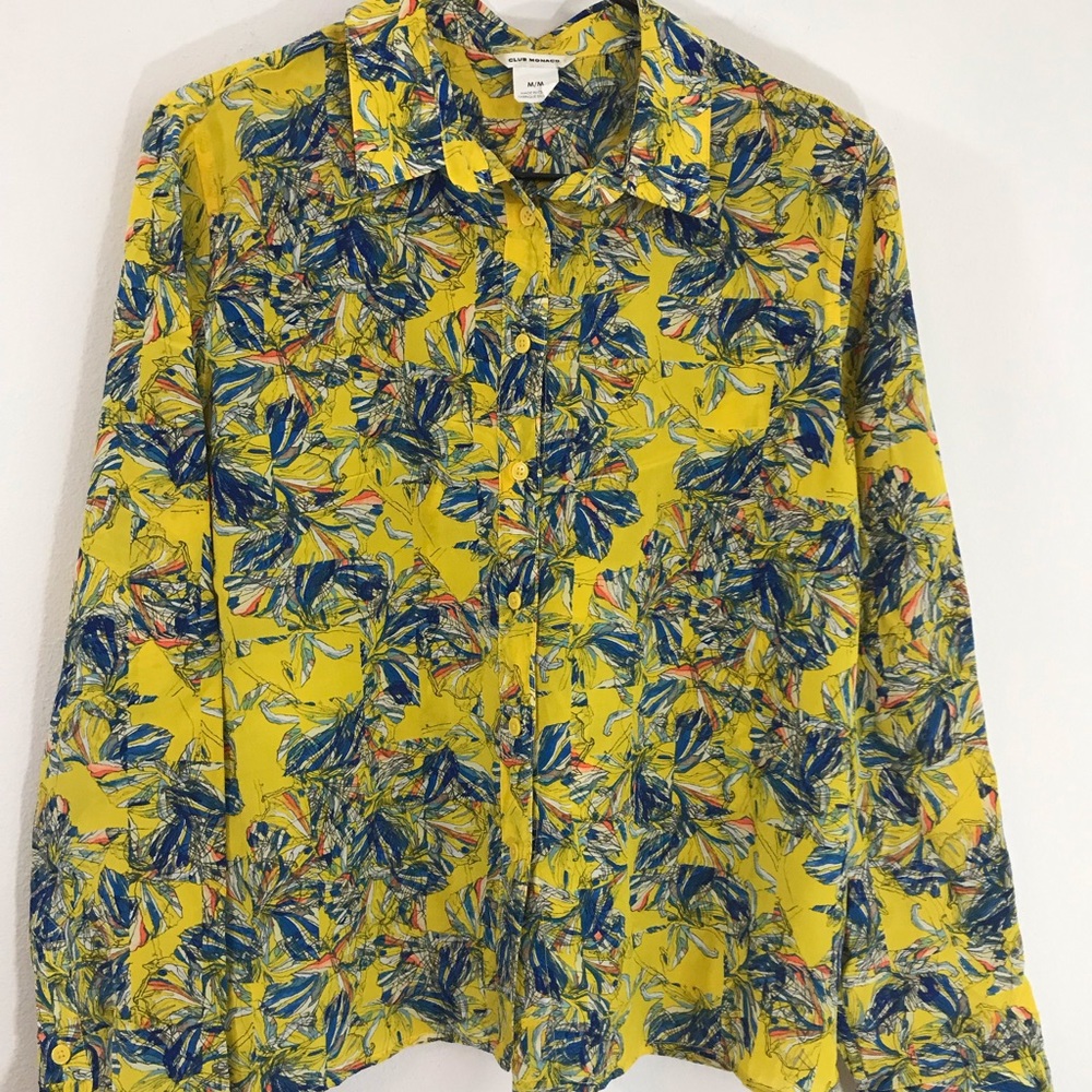 Yellow, blue & orange Club Monaco button down top